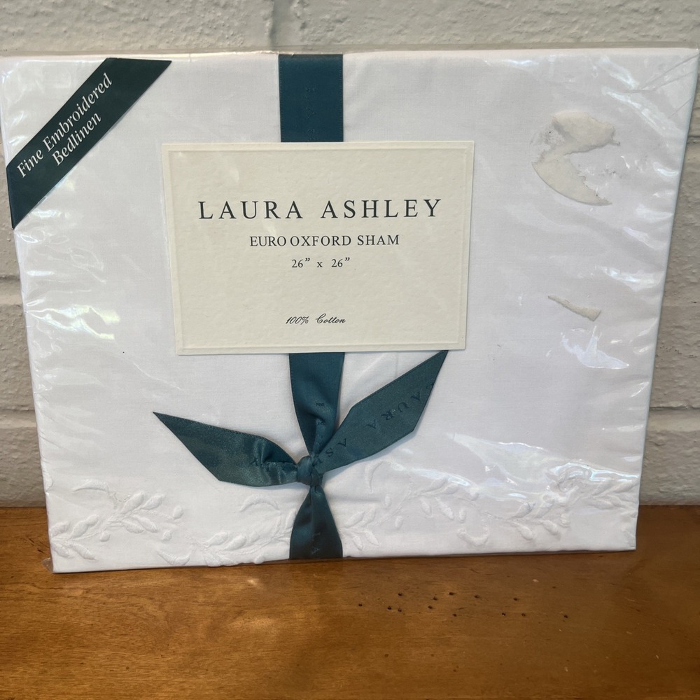 NIP LAURA ASHLEY EURO Oxford Sham 26x26" White Fine Embroidery "Heidi"